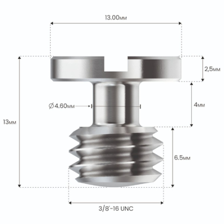8Sinn 3/8x16 Slotted Screw - Camera Fixing Screw - śruba montażowa 3/8x16 nacięciem na płaski śrubokręt - wymiary