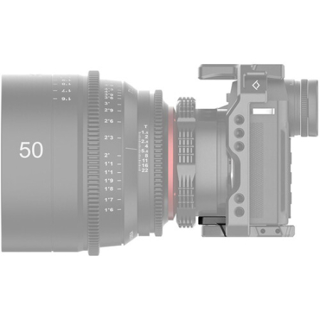 8Sinn Lens Adapter Support - stabilizator / podpora do adaptera obiektywu L-Mount / PL Evolution do klatki do Leica SL2 / SL2-S - przykład użycia