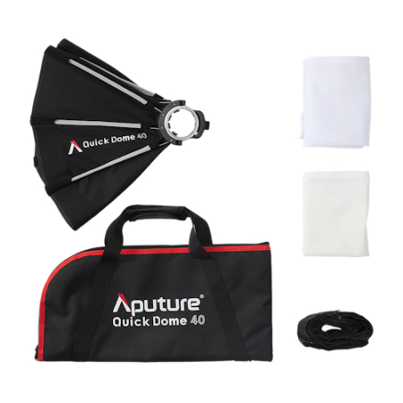 Aputure Quick Dome 40 - okrągły softbox 40cm, modyfikator światła z akcesoriami (do lampy Storm 80c, szybki montaż, Mini ProLock) - zawartość