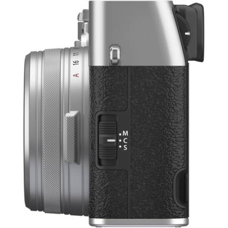 FUJIFILM X100VI - zestaw, aparat cyfrowy 40.2Mpx, APS-C + obiektyw 23mm, F2, srebrny - bok
