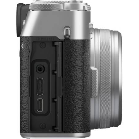 FUJIFILM X100VI - zestaw, aparat cyfrowy 40.2Mpx, APS-C + obiektyw 23mm, F2, srebrny - bok
