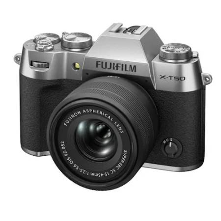 FUJIFILM X-T50 + XC15-45MM - zestaw, aparat bezlusterkowy 40.2Mpx, APS-C + obiektyw 15-45mm, F3.5-5.6 (srebrny) - zestaw