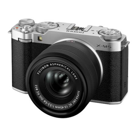FUJIFILM X-M5 + XC15-45MM - zestaw, aparat bezlusterkowy 26.1Mpx, APS-C + obiektyw 15-45mm, F3.5-5.6 (srebrny) - zestaw