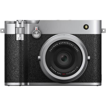FUJIFILM GFX100RF - zestaw, aparat cyfrowy 102Mpx, APS-C + obiektyw 35mm, F4 (srebrny) - przód