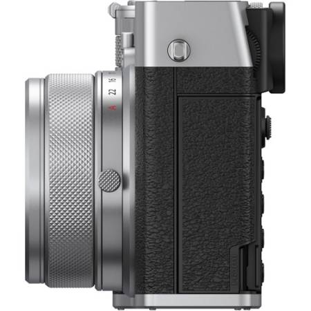 FUJIFILM GFX100RF - zestaw, aparat cyfrowy 102Mpx, APS-C + obiektyw 35mm, F4 (srebrny) - bok