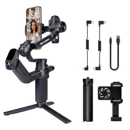 FeiyuTech Scorp mini 3 Kit - gimbal ręczny 4w1, stabilizator obrazu z kablami sterującymi (udźwig 2kg, moduł AI) - część zawartości zestawu