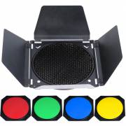 Godox BD-04 Barndoor Kit - zestaw modyfikatorów światła, (wrota, grid, 4x filtr żelowy)