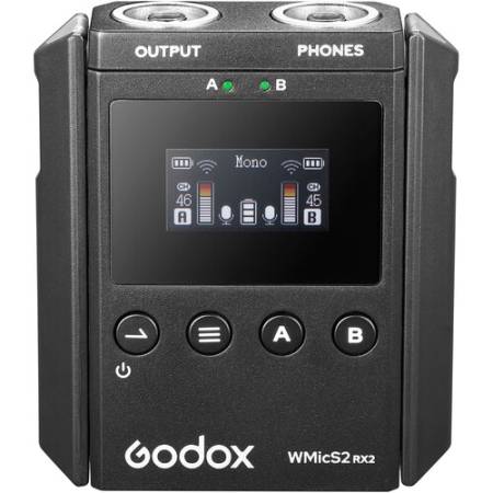 Godox WMicS2 Kit 1 UHF - zestaw, bezprzewodowy system audio, 1x nadajnik, 1x odbiornik, jack 3.5mm, czarny