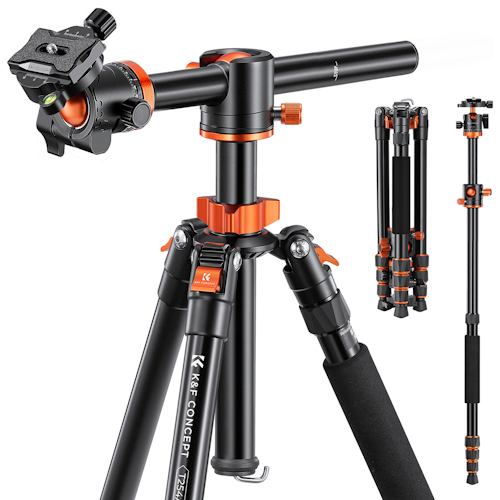 K&F Concept KF4171 - statyw T254A4 fotograficzny + głowica kulowa BH-28L (Alu, Arca, funkcja monopodu, łamany, udźwig 10kg, 49-195cm)