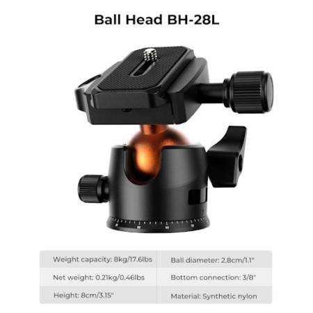 K&F Concept K234A0 - zestaw, 4-sekcyjny statyw magnezowy z głowicą kulową BH-28L, uchwyt na telefon, 39-163cm, udźwig 8kg