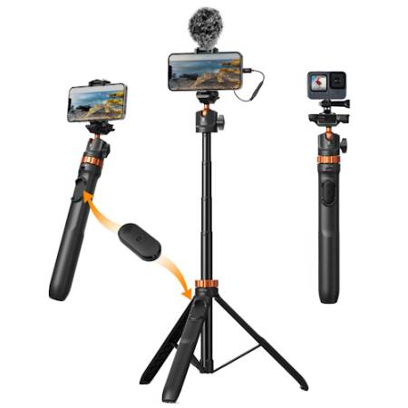 K&F Concept KF4158 MS08 - selfie stick i mini statyw 2w1 (pilot, uchwyt do smartfona i kamer sportfowych, 1/4
