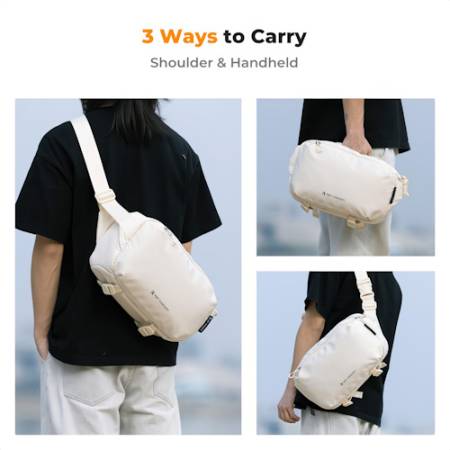 K&F Concept KF5345 Alpha Sling Bag 10 l - torba fotograficzna typu sling (na ramię, biodrowa), 10L, beżowa - przykład użycia