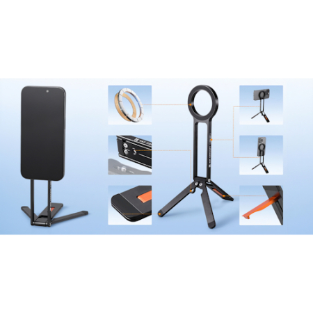 K&F Concept KF5555 MS-47 - mini statyw 2w1, selfie stick do smartfona (magnetyczne mocowanie MagSafe) - przykład użycia