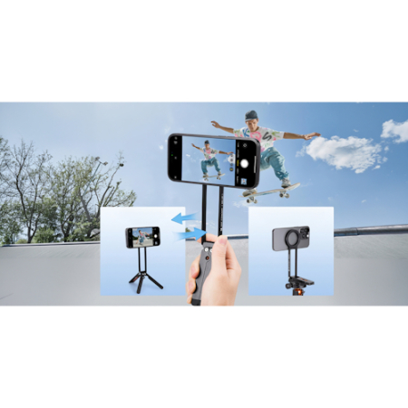 K&F Concept KF5555 MS-47 - mini statyw 2w1, selfie stick do smartfona (magnetyczne mocowanie MagSafe) - przykład użycia