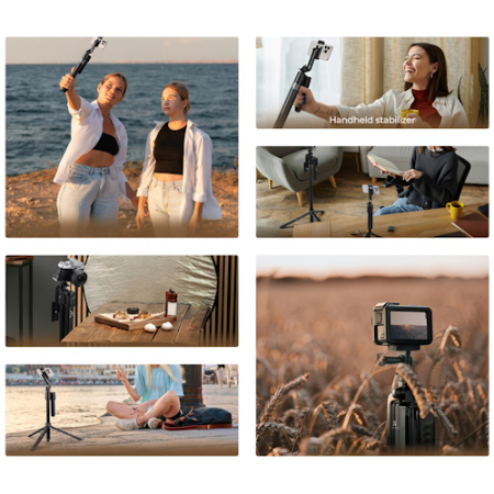 K&F Concept KF5558 X106 - mini statyw 2w1, selfie stick do smartfona (z modułem śledzenia twarzy i lampą LED) - przykład użycia