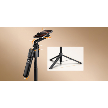 K&F Concept KF5558 X106 - mini statyw 2w1, selfie stick do smartfona (z modułem śledzenia twarzy i lampą LED) - przykład użycia