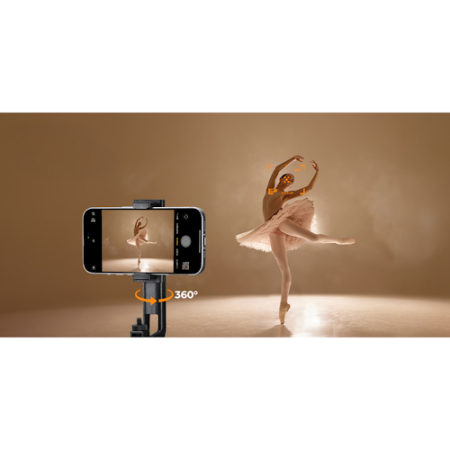 K&F Concept KF5558 X106 - mini statyw 2w1, selfie stick do smartfona (z modułem śledzenia twarzy i lampą LED) - przykład użycia
