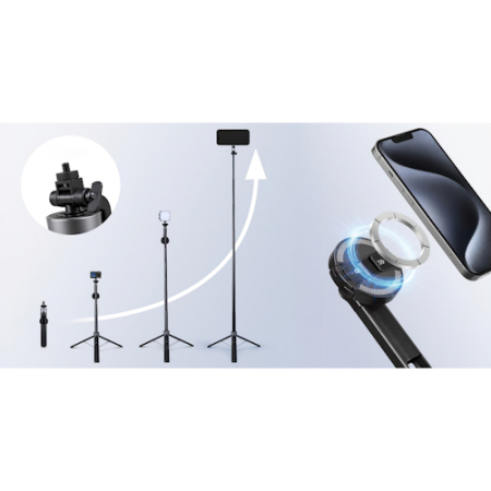 K&F Concept KF5559 X97-C - mini statyw 2w1, selfie stick do smartfona (do 180cm, uchwyt zaciskowy i magnetyczny MagSafe) - przykład użycia