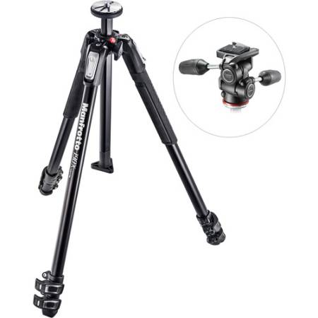 Manfrotto MK190X3-3W1 - zestaw, statyw Alu (21-173cm, udźwig 10kg) + głowica MH804-3 - mocowanie na głowicę