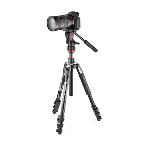 Manfrotto MVKBFRL-LIVE - zestaw, statyw Alu Befree Live Lever (40-151cm, udźwig 4kg) + głowica video + torba - przykład użycia
