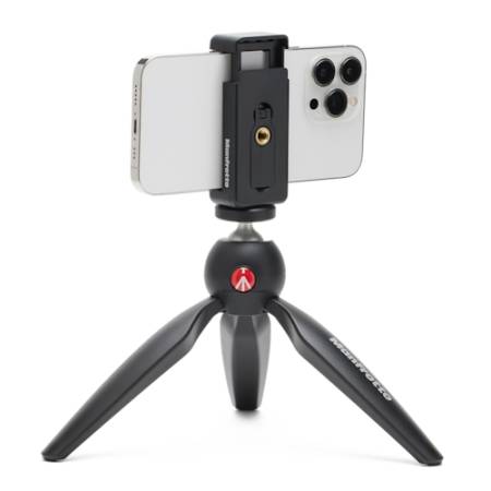 Manfrotto MKPIXICLMII-BK - statyw PIXI mini z głowicą kulową i uchwytem na telefon MCLAMP, udźwig 1kg