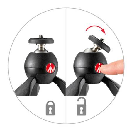 Manfrotto MTPIXI-B - mini statyw stołowy PIXI (Alu, 13,5cm, udźwig 1kg, czarny) - funkcje