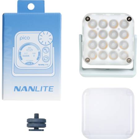 Nanlite Pico (Mint Blue) - mini lampa LED, kieszonkowa, RGBW, 2700-7500K, 36 000 kolorów - zawartość