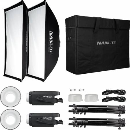 Nanlite FS-150 2KIT - zestaw, 2x lampa FS-150, 2x softbox SB-RT-90x60, 2x statyw LS-186, walizka