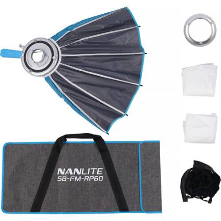 Nanlite Rapid 60 (SB-RP60, SB-FM-RP60) - okrągły softbox paraboliczny + grid plaster miodu, FM Mount, 60cm - zawartość