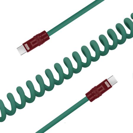 Newell NL5358 - przewód spiralny, silikonowy kabel USB-C, 100W, USB 2.0, do 480Mbps (150cm, zielono-bordowy)