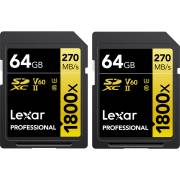 Lexar Professional 1800x SDXC U3 (V60) UHS-II - karta pamięci 64GB, R270/W180 2-Pak