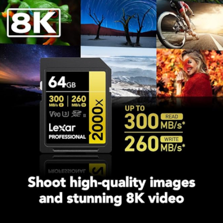 Lexar Professional 2000x SDXC UHS-II Gold - karta pamięci SDXC, 64GB (U3, V90, R300/W260)