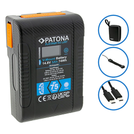 PATONA 1382 Platinum - akumulator V-Mount z etui ochronnym (BP-75W, PD65, 74Wh, USB-C, USB-A, D-Tap, DC)