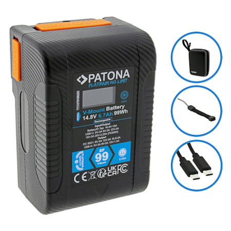 PATONA 1383 Platinum - akumulator V-Mount z etui ochronnym (BP-99W, PD65, 99Wh, USB-C, USB-A, D-Tap, DC)