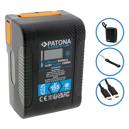 PATONA 1384 Platinum - akumulator V-Mount z etui ochronnym (P-155W, PD65, 155Wh, USB-C, USB-A, D-Tap, DC)