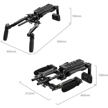 Smallrig 5199 SR009 - stabilizator, profesjonalny rig naramienny z bazą i podkładką (HawkLock, typu VCT-14, udźwig 20kg) - wymiary
