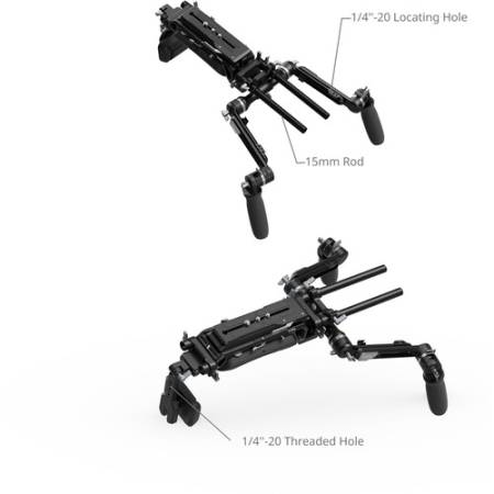 Smallrig 5199 SR009 - stabilizator, profesjonalny rig naramienny z bazą i podkładką (HawkLock, typu VCT-14, udźwig 20kg) - wymiary
