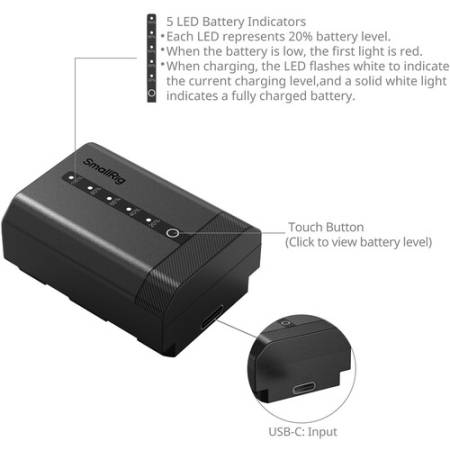 SmallRig 5297 - zamiennik, akumulator Sony NP-FZ100 (USB-C, wskaźnik LED, 2600mAh) - detale