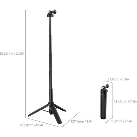 SmallRig 5725 - 2w1, selfie stick i mini statyw do kamer sportowych (udźwig 0.5kg, 18-52cm) - wymiary