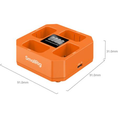SmallRig 5749 - ładowarka czterokanałowa do akumulatorów NP-FW50, pomarańczowa - wymiary