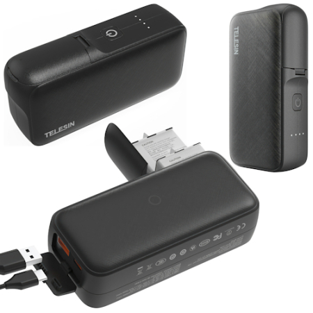 Telesin S0-PB-01-TGP - dwukanałowa ładowarka, powerbank do akumulatorów do GoPro Hero 13 (20W, 1000mAh, USB-C, USB-A) - przykład użycia