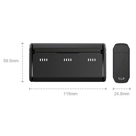 Telesin P1-CSS-02 - zestaw, 2x akumulator + ładowarka trzykanałowa do GoPro Hero 9 / 10 / 11 / 12 (USB-C, slot na 2x microSD) - wymiary