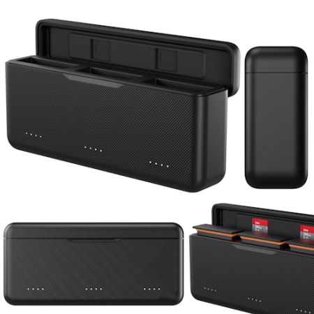 Telesin S0-BCG-02-TDJ - ładowarka trzykanałowa do akumulatorów do DJI Action 3 / 4 (USB-C, 2x slot na microSD)