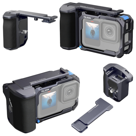 Telesin S6-FMS-26-TGP - klatka z gripem do kamer GoPro Hero 9 / 10 / 11 / 12 / 13 (2x zimna stopka, 2x gwint 1/4