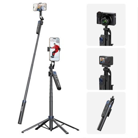 Telesin P3-MS-03 - 2w1, statyw z elektroniczną głowicą AI, selfie stick do smartfona (do 162cm, udźwig 0,5kg)