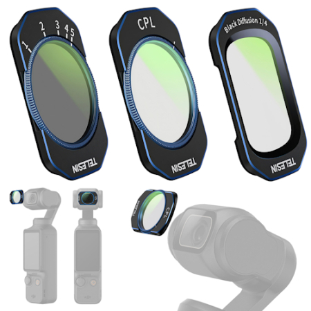 Telesin S5-FLT-44-TDJ - zestaw filtrów z mocowaniem magnetycznym (CPL, VND 2-32, Black Mist 1/4) do kamer DJI Osmo Pocke