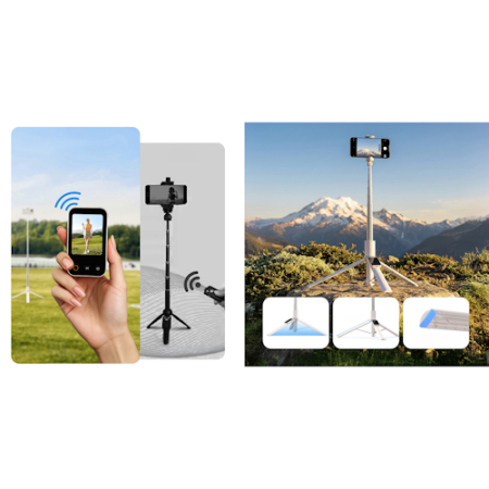 Telesin P1-CSS-02 - 2w1, statyw i selfie stick z monitorem podglądowym do smartfonów (35-172cm, MagSafe) - przykład użycia