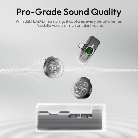 Ulanzi A21 (A054) - bezprzewodowy zestaw audio z akcesoriami, 2x mikrofon krawatowy (odbiornik Lightning, 24-bit, 32kHz) - przykład użycia