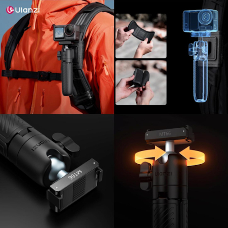Ulanzi MT66 - 3w1, mini statyw i selfie stick do DJI Action (z mocowaniem do plecaka i szybkozłączką) - przykład użycia
