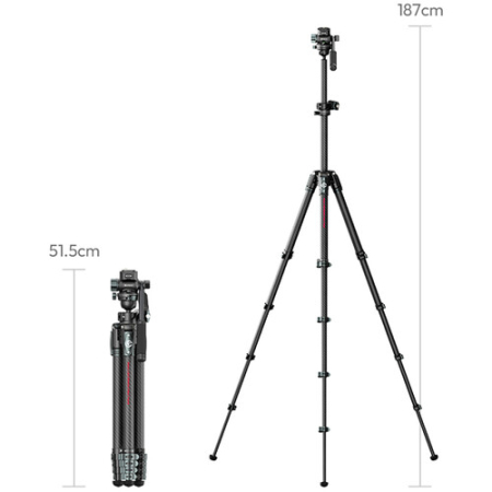 Ulanzi JJ06 GlideGo (T081) - zestaw, statyw Carbon + kulowa głowica video 360° (44-187cm, udźwig 5kg) - wysokość